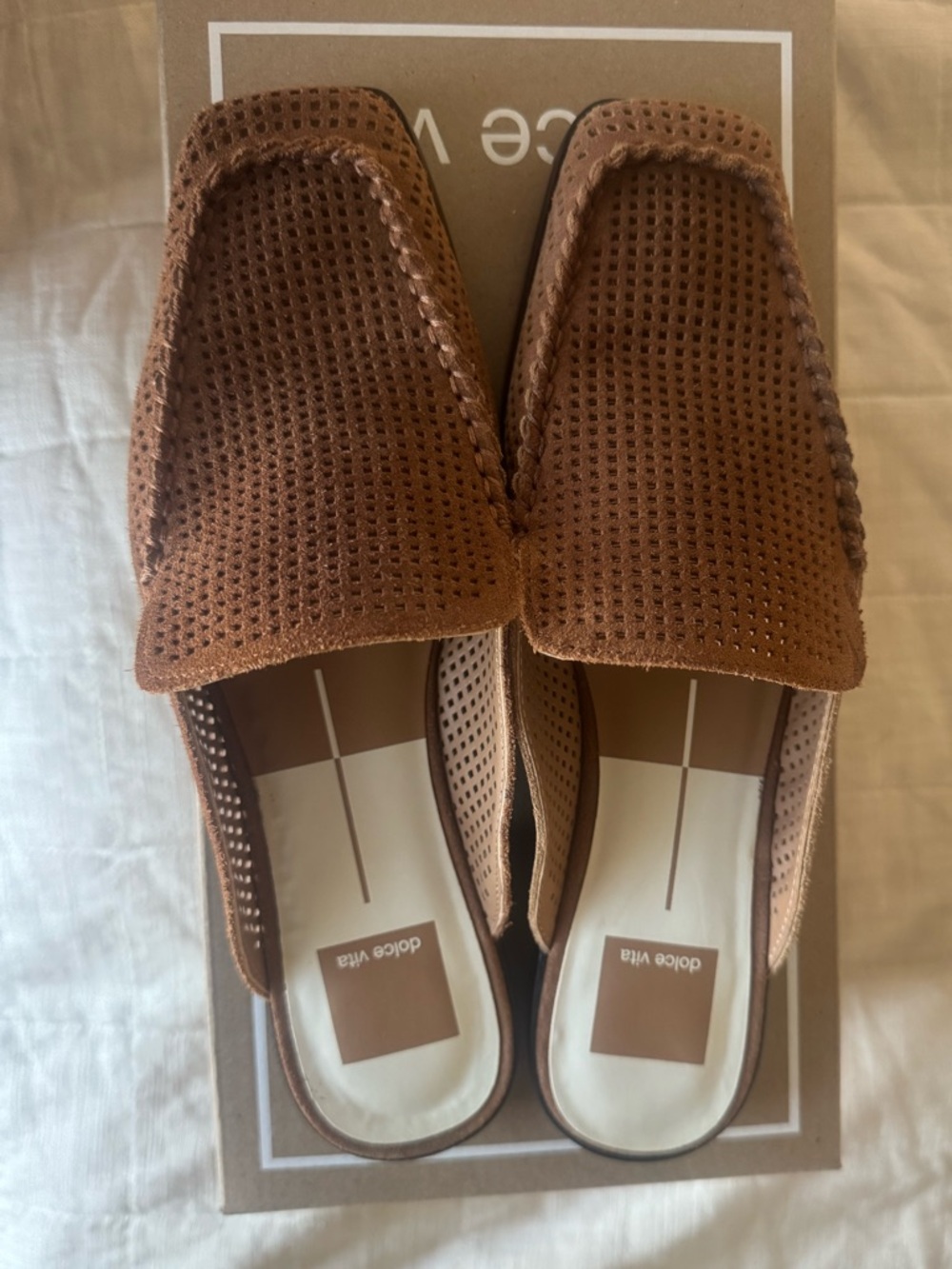 Dolce Vita Perforated Brevyn Suede Slip-On Mule in Pecan 8.5